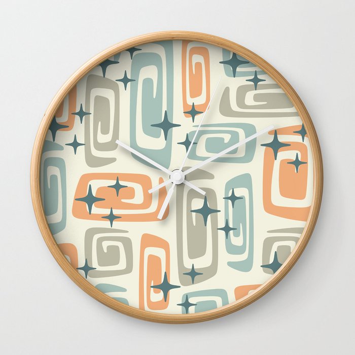 Mid Century Modern Cosmic Galaxies 560 Orange Gray Blue and Teal Wall Clock