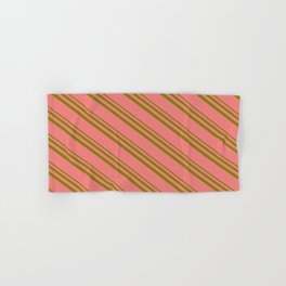 [ Thumbnail: Light Coral & Green Colored Pattern of Stripes Hand & Bath Towel ]