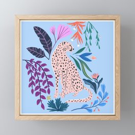 Blush pink Cheetah in jungle florals / jungle cat print /modern art Framed Mini Art Print