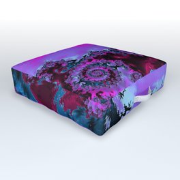 Macey’s Garden purple fuchsia teal fractal design Outdoor Floor Cushion