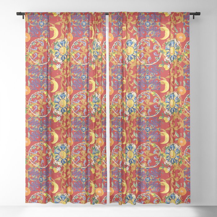 Sicilian sun,half moon,majolica,Mediterranean art Sheer Curtain