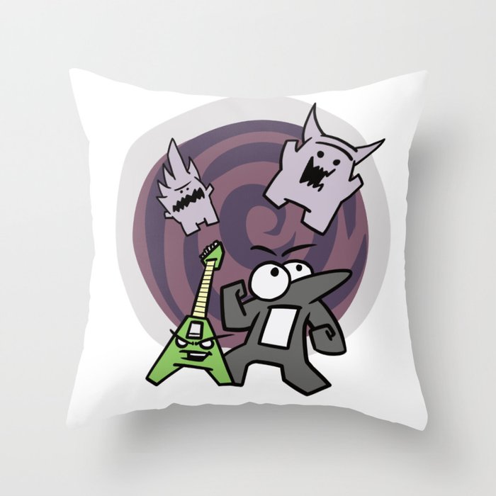 Guitar Fretter Game Characters, Pick, Crunchy, and the Portal Creatures Throw Pillow