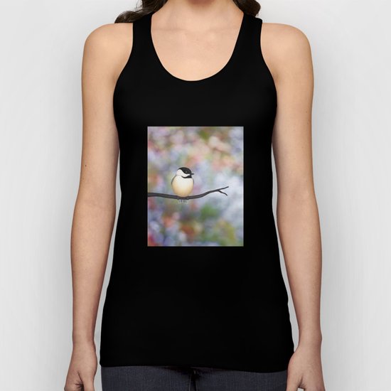 black capped chickadee on a branch Unisex Tank Top