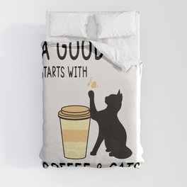 a good day stars with coffee and cats Duvet Cover