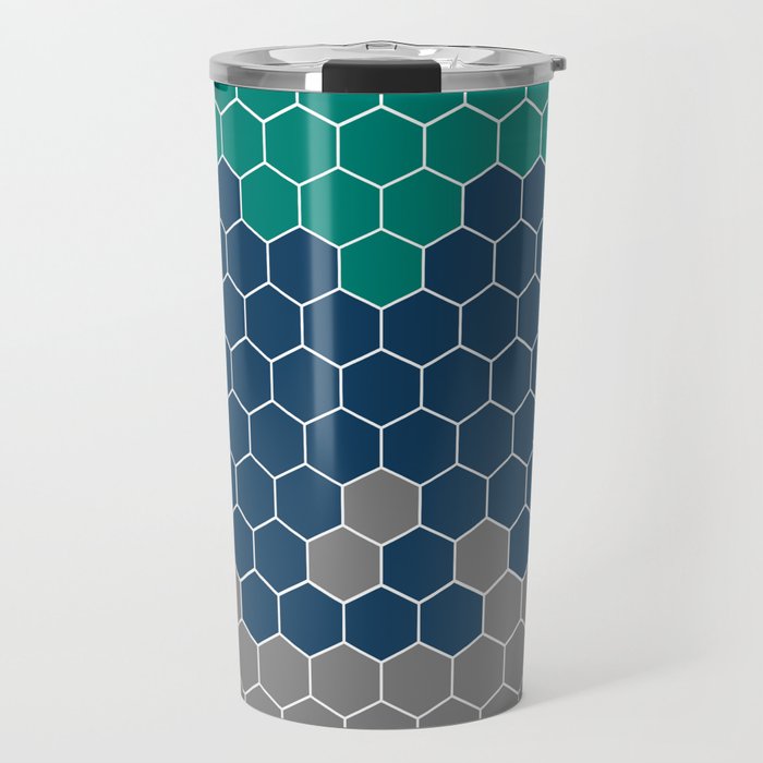 Honeycomb Blue Green Gray Grey Hive Travel Mug