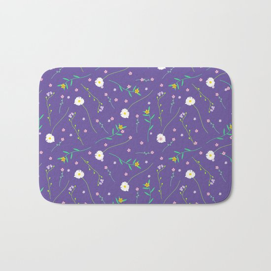 Simple flowers and purple Bath Mat