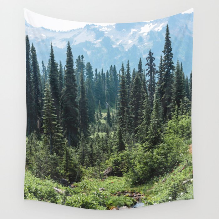 Mount Rainier Classic Mountain Meadow - 129/365 Nature Photography Wall Tapestry