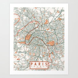 Paris City Map of France - Bohemian Art Print