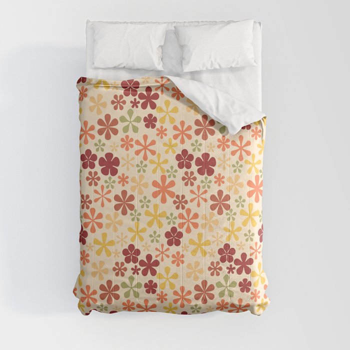 autumnal yellow orange red floral eclectic daisy print ditsy florets Comforter