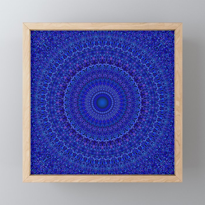 Blue Psychedelic Floral Mandala Framed Mini Art Print