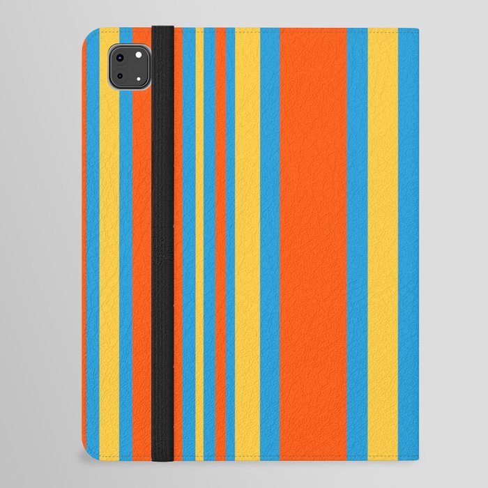 Retro Modern Vertical Stripe Pattern Orange Blue Yellow iPad Folio Case