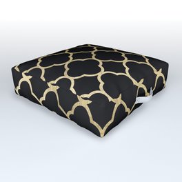 Elegant geometrical black faux gold quatrefoil Outdoor Floor Cushion