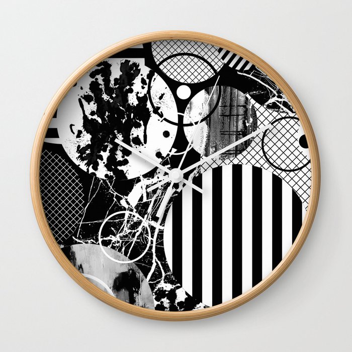 Black And White Choas - Mutli Patterned Multi Textured Abstract Wall Clock