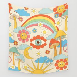 retro fantasy , boho mushroom rainbow trip Wall Tapestry