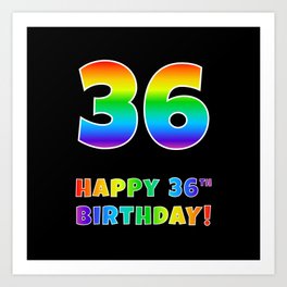 [ Thumbnail: HAPPY 36TH BIRTHDAY - Multicolored Rainbow Spectrum Gradient Art Print ]