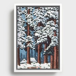 Japanese Woodblock Print of  Cedar Tree-Lined Road at Nikko By Hiroaki Takahashi,ukiyoe,ukiyo,Vintage,Japan,Woodcut, Framed Canvas