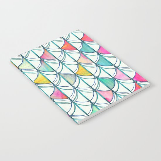 Pencil & Paint Fish Scale Cutout Pattern - white, teal, yellow & pink Notebook
