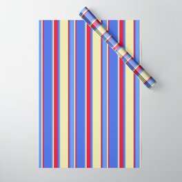 [ Thumbnail: Pale Goldenrod, Cornflower Blue, Royal Blue & Crimson Colored Striped/Lined Pattern Wrapping Paper ]