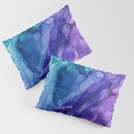 Teal Purple Abstract 521 Alcohol Ink Painting by Herzart Pillow Sham