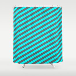 [ Thumbnail: Dim Grey and Cyan Colored Stripes Pattern Shower Curtain ]