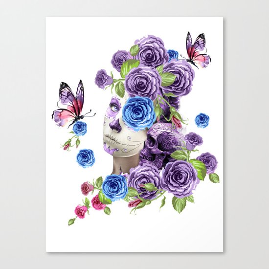 Combination with roses, skull and woman Canvas Print