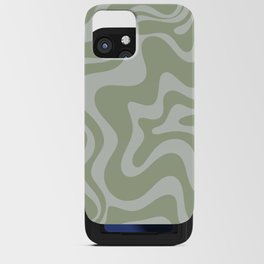 Liquid Swirl Retro Abstract Pattern in Sage Green and Light Sage Gray iPhone Card Case