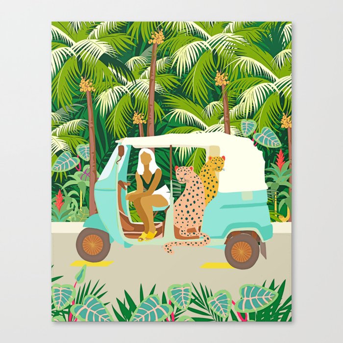 Rikshaw ride with Javan leopards in Bali | Tropical Nature Jungle Bohemian Wildlife Travel Canvas Print