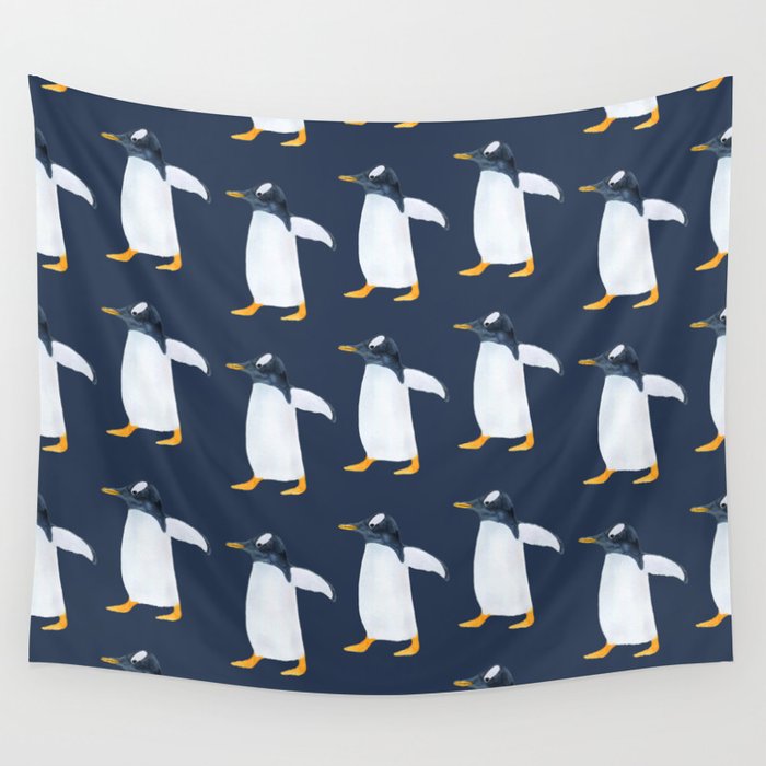 Seamless watercolor pattern with penguin Wall Tapestry