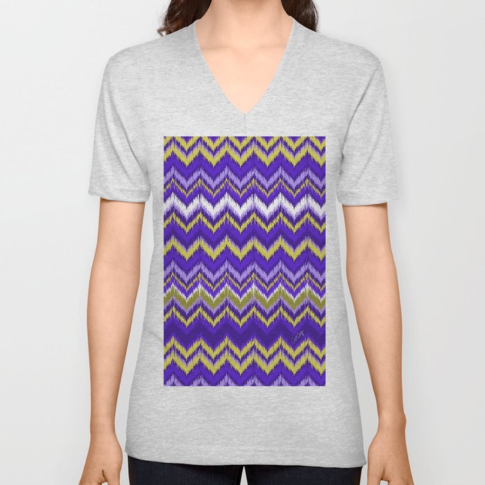 8-Bit Ikat Pattern – Periwinkle & Lime V Neck T Shirt