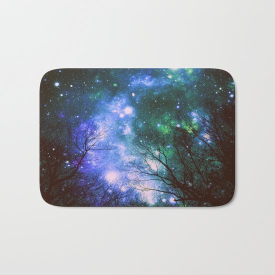Black Trees Violet Green Space Bath Mat