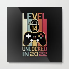 Level 14 unlocked in 2022 gamer 14th birthday gift Metal Print