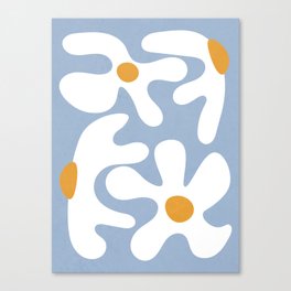 Abstract Flowers White Blue Canvas Print