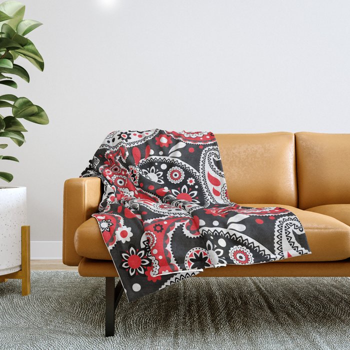 Country Western Bandana Paisley Print Throw Blanket by Antique