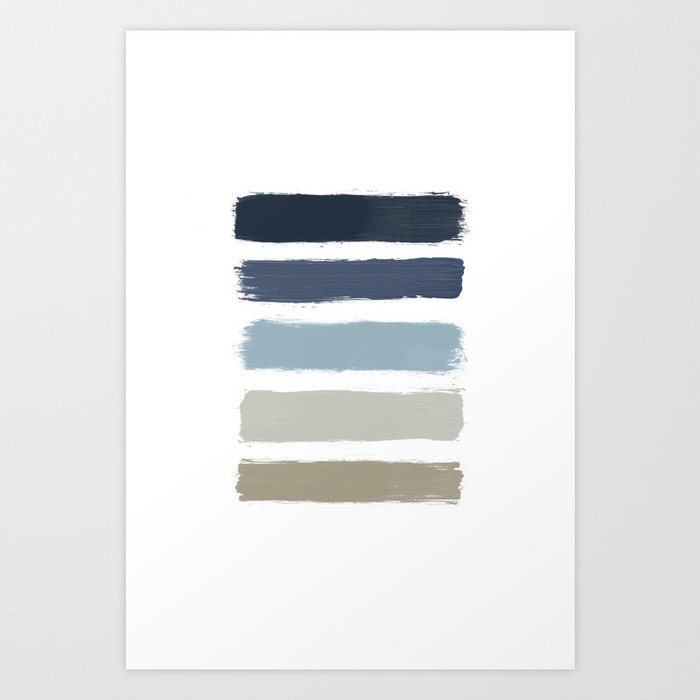 Blue & Taupe Stripes Art Print