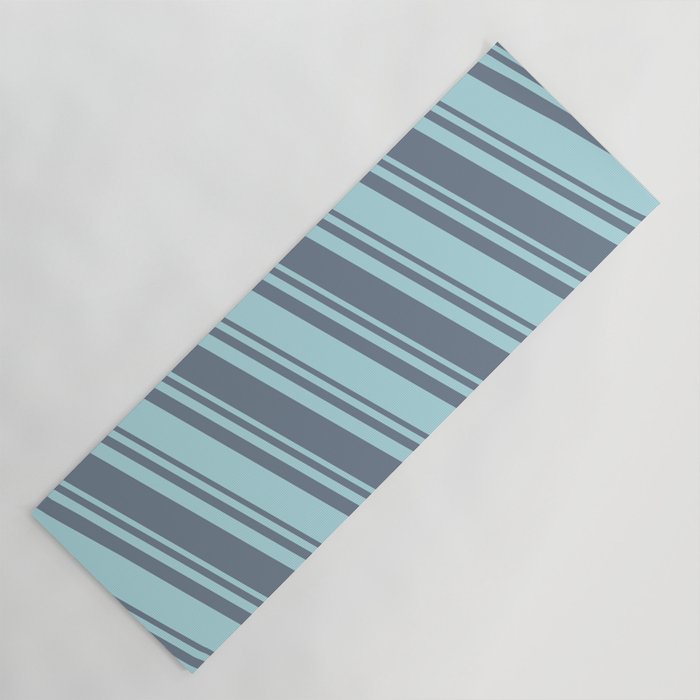 Powder Blue & Slate Gray Colored Stripes Pattern Yoga Mat