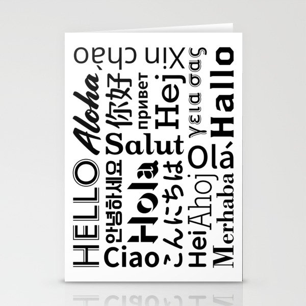 Hello in Foreign Languages - Black in White Stationery Cards