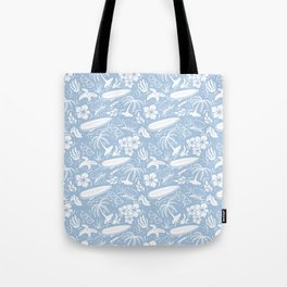 Pale Blue and White Surfing Summer Beach Objects Seamless Pattern Tote Bag