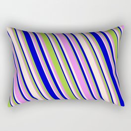 [ Thumbnail: Blue, Green, Violet & Beige Colored Lines Pattern Rectangular Pillow ]