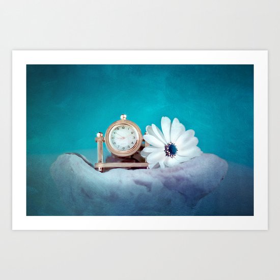 TIMELESS - Still life with clock and flower Art Print