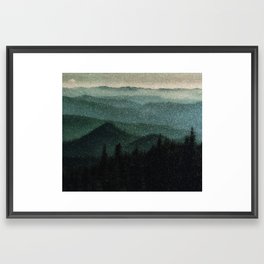 First Snow, Mountains, Green, Blue, Midnight Blue, Black Framed Art Print