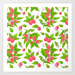 Pink and green berries botanical pattern Art Print