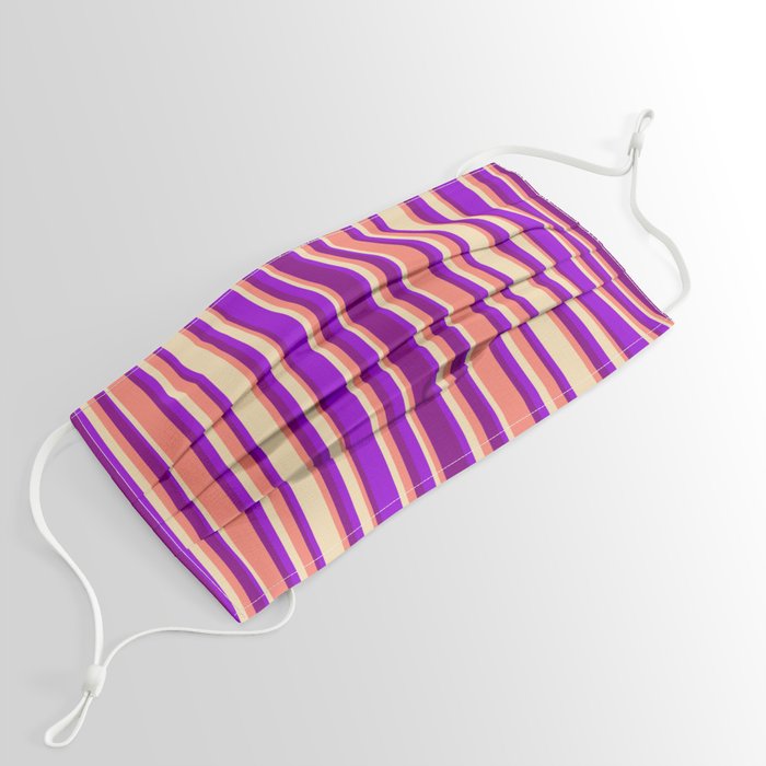 Tan, Dark Violet, Purple, and Salmon Colored Striped Pattern Face Mask