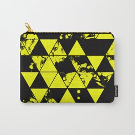 Splatter Triangles In Black And Yellow Carry-All Pouch | Black, Digital, Curated, Abstract, Expressionism, Blackandyellow, Goemetry, Yellowsplats, Painting, Warning 