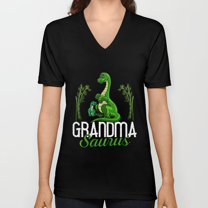 Dinosaur Grandma Saurus Grandmasaurus V Neck T Shirt