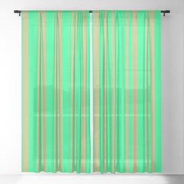 [ Thumbnail: Dark Khaki and Green Colored Stripes/Lines Pattern Sheer Curtain ]
