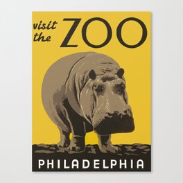 Vintage Visit The Zoo Hippo Canvas Print