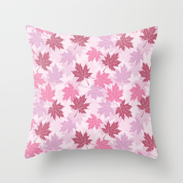 Pink Abstract Autumn Leaves Pattern. Digital illustration background. Throw Pillow