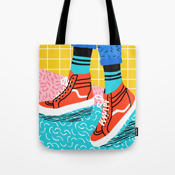 Toe Drag - memphis throwback fashion shoes retro pattern grid pink bright neon hipster Tote Bag