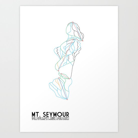 Mount Seymour, BC, Canada - Minimalist Trail Art Art Print