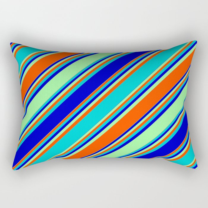 Dark Turquoise, Blue, Green, and Red Colored Striped Pattern Rectangular Pillow